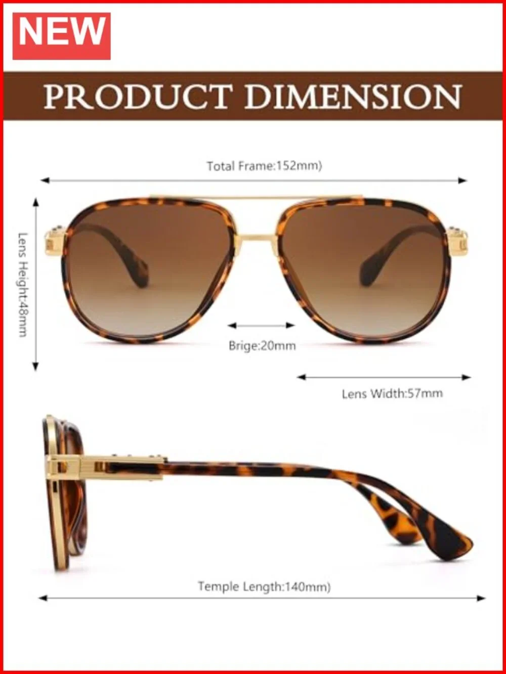 Retro Oversized Aviator Sunglasses Metal Double Bridge UV Protection